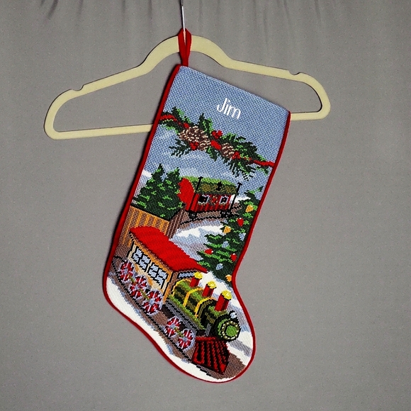 L.L Bean Christmas Steam Train Needlepoint Embroidered with Name Jim - Picture 1 of 8